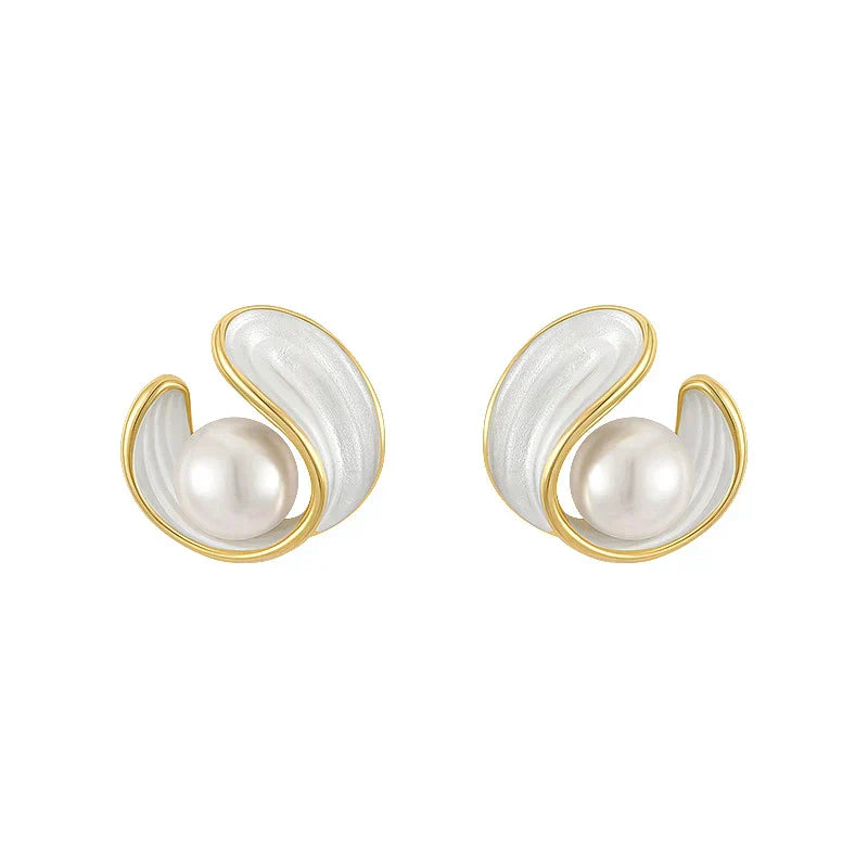 Pendientes de Ópalo Blanco de Lujo con Perlas y Oro