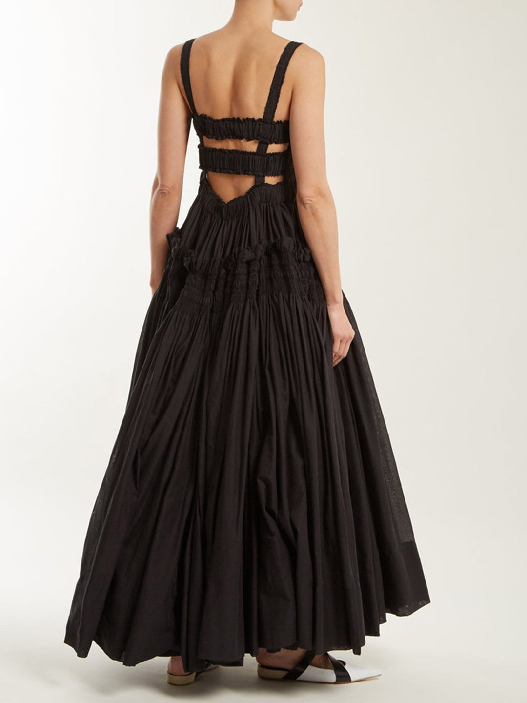 Vestido Largo de Tirantes con Pliegues y Fruncido