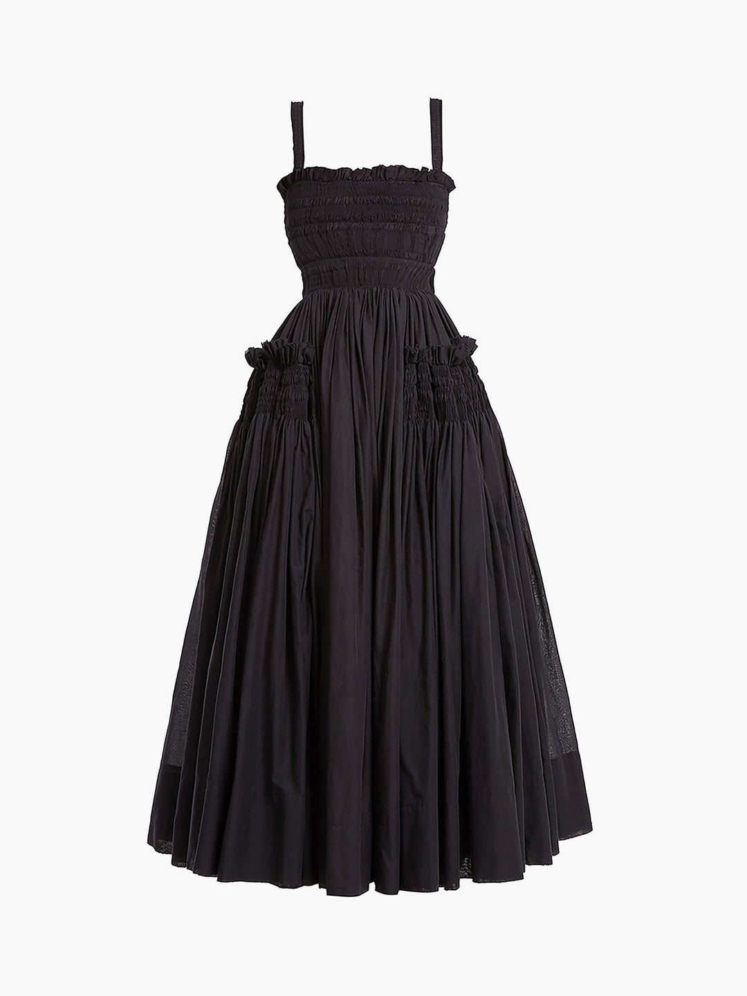 Vestido Largo de Tirantes con Pliegues y Fruncido