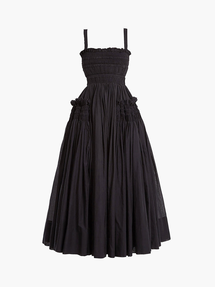 Vestido Largo de Tirantes con Pliegues y Fruncido