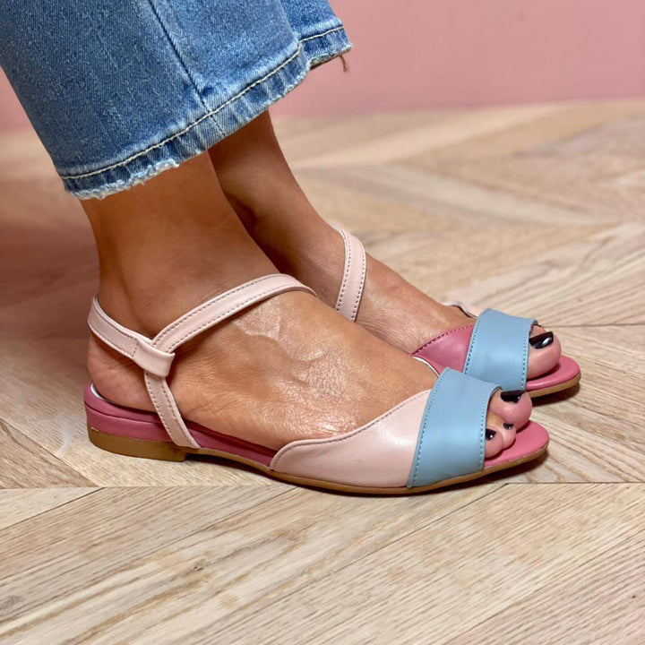 Ellela™ | Sandalias rosa de estilo chic con diseño asimétrico y bloques de color